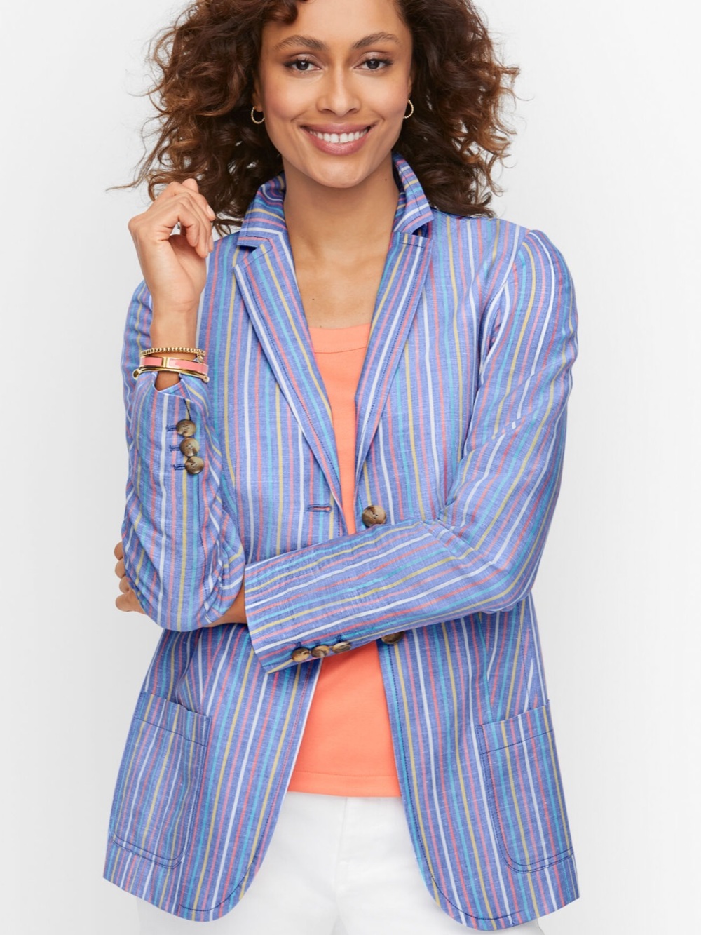 Talbots Casual Cotton/Linen Blazer in Sunshine Stripes size 6